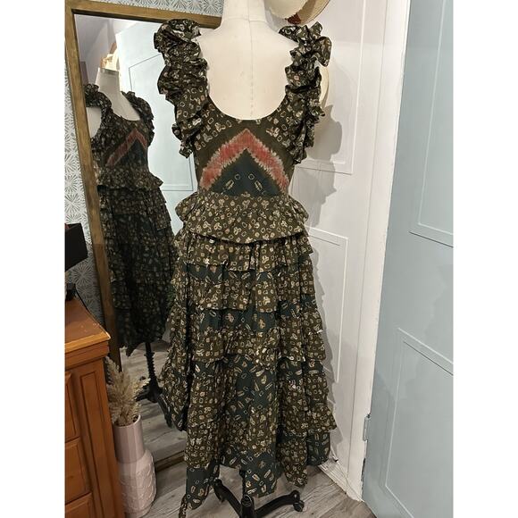 ULLA JOHNSON Nia Tiered Ruffle Dress Jasper Size 2 - Picture 6 of 13